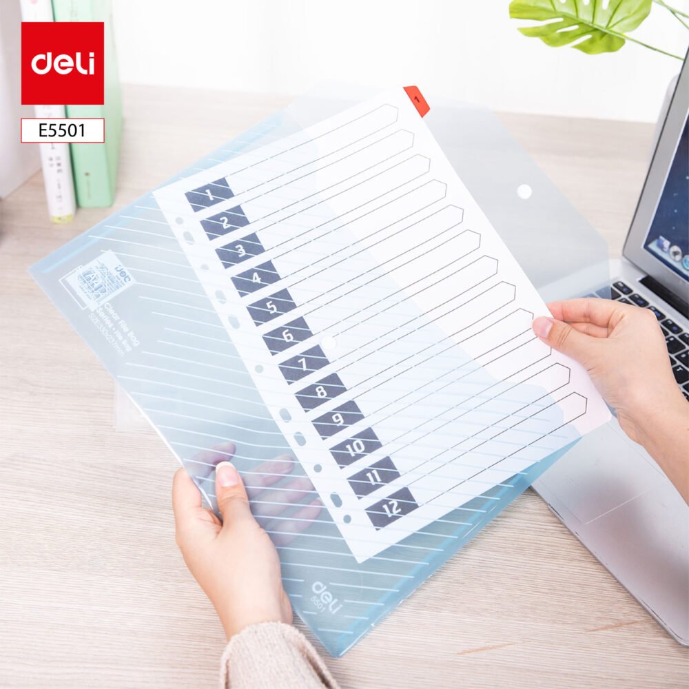 E5501 ديلي مصنف كبسة - قياس A4 - سماوي/ شفاف E5501